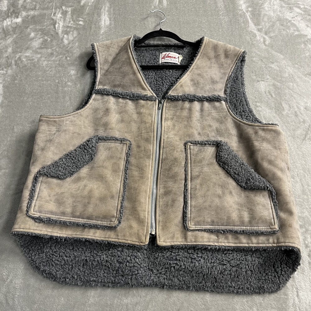 Wiman Vest Mens XL Gray Sherpa Fleece Lined Full Zip Outdoor Workwear Made USA